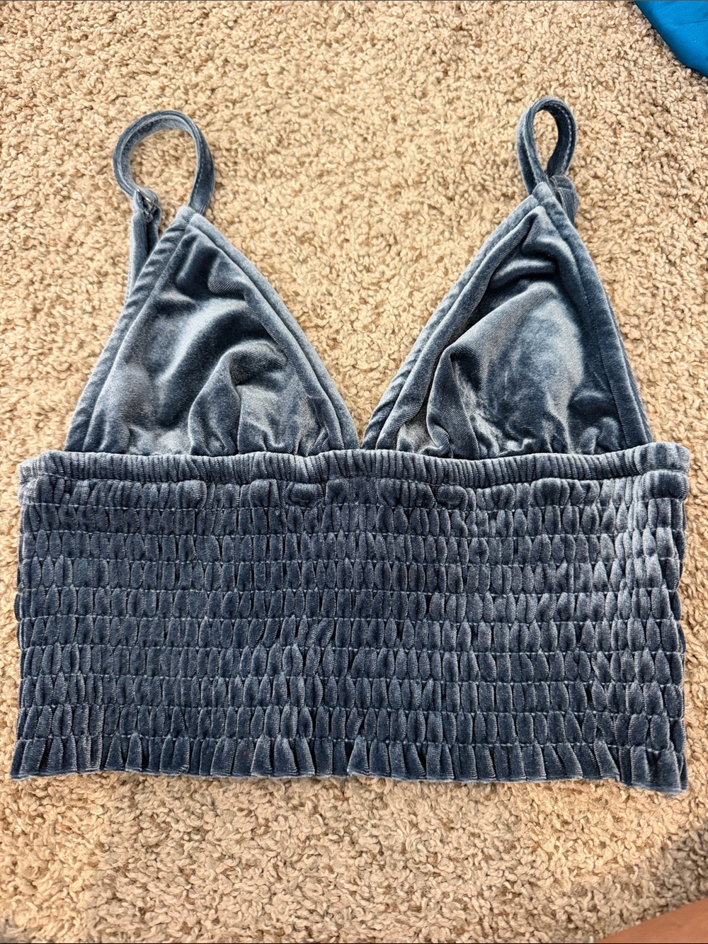Dress Forum Velvet Smocked Bralette in Slate Blue